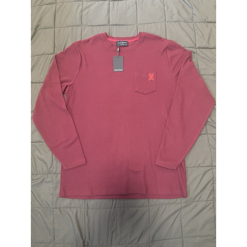 NWT Psycho Bunny Vail Long Sleeve Waffle Lounge Pocket Shirt Men’s 2XL Crimson